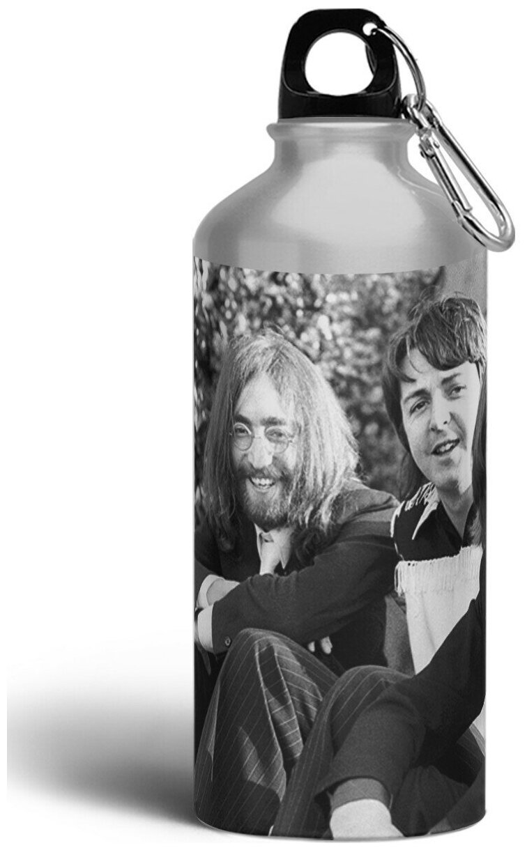Бутылка спортивная,туристическая фляга, 500мл с карабином beatles(Джон Леннон,битлс, Joy division, David Bowie,Bob Dylan) - 965