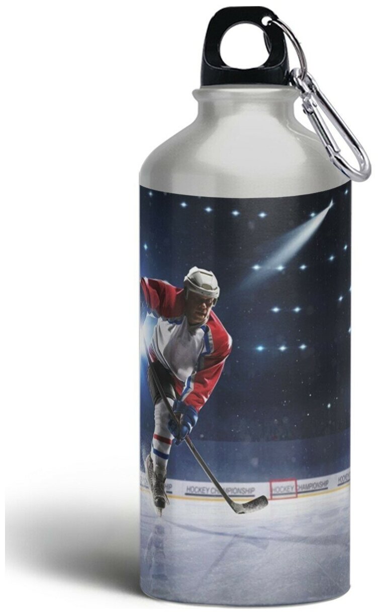 Бутылка спортивная, туристическая фляга, 500мл с карабином Спорт хоккей - 185