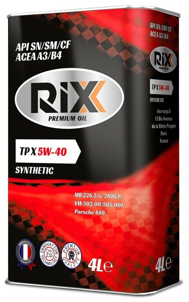 Синтетическое моторное масло RIXX TP X 5W-30 SN/CF A3/B4 4 л