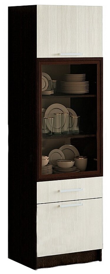 Шкаф-витрина для посуды, Фиеста, 60х45,6х199см, Венге/Лоредо