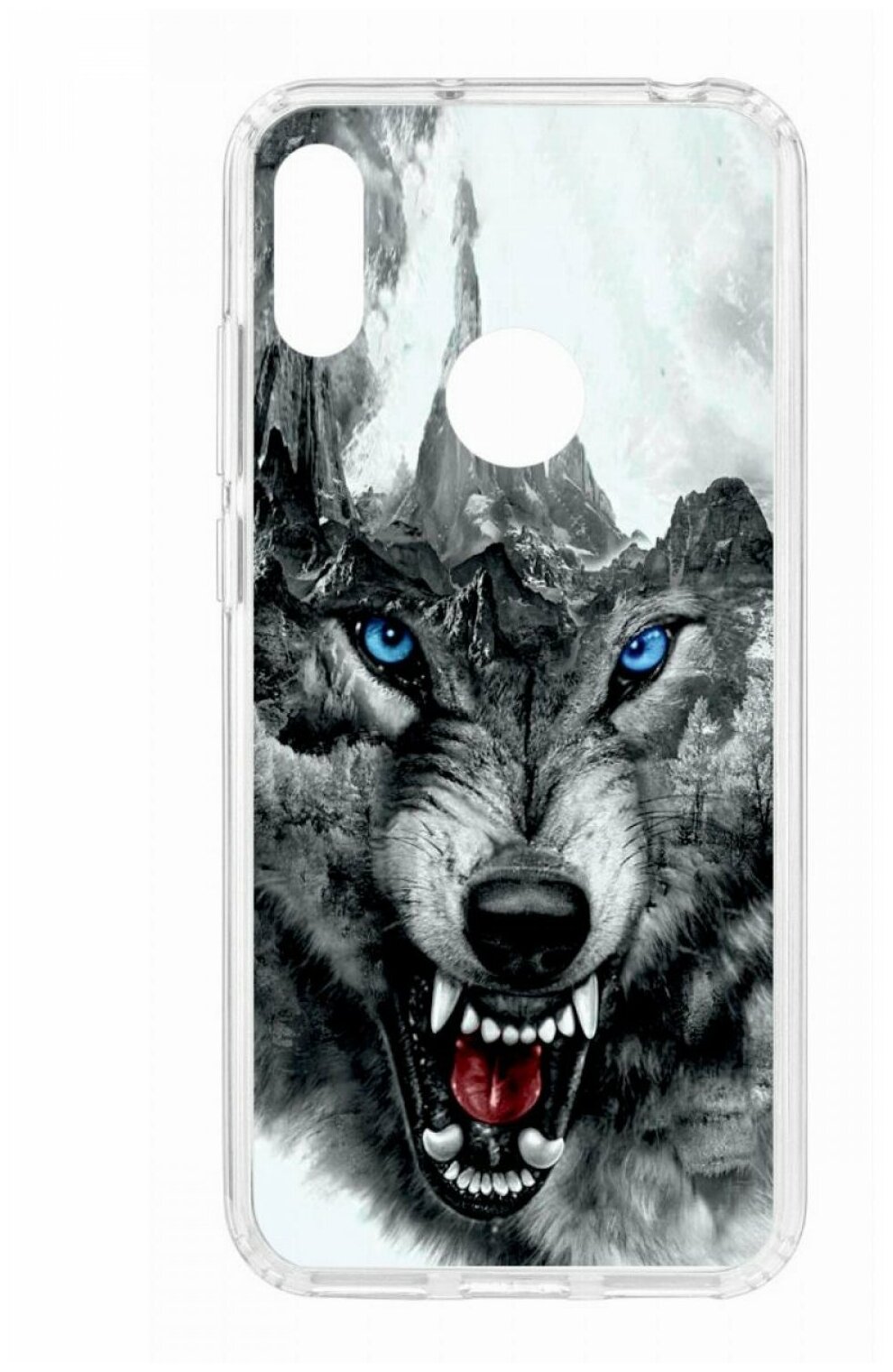 Чехол для Huawei Y6 2019 Kruche Print Волк, противоударная пластиковая накладка с рисунком, силиконовый бампер с защитой камеры, кейс с рисунком