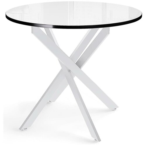 Стол DikLine Rs90 черный/стекло белое optiwhite (кромка черная)/опоры YR белые