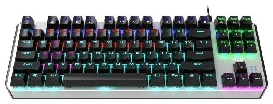 Клавиатура игровая AULA F2067 механическая 87кл, подключение USB-A + USB-C, алюминий/пластик, RGBподсветка - кабель1.6м