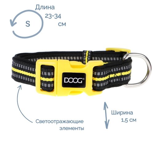 Ошейник для собак DOOG NEON BOLT, чёрно-жёлтый, S, 23-34см (Австралия)