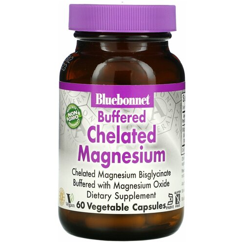 Bluebonnet Nutrition Buffered Chelated Magnesium (Буферизованный хелатный магний) 60 растительных капсул