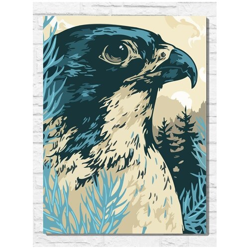 картина по номерам на холсте сокол в зимнем лесу птица лес 9374 в 30x40 Картина по номерам на холсте красочная орёл (сокол) - 9208 В 30x40