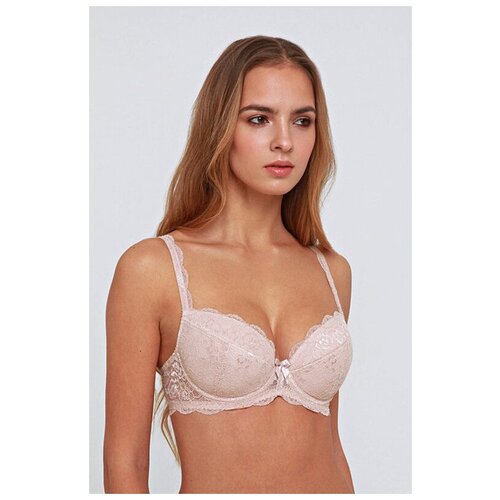 Бюстгальтер балконет LENGY кружевной чашка мягкая с пуш-ап бретели несъемные размер 80E черный 1185₽