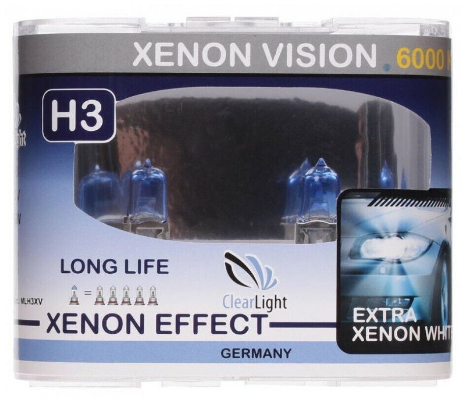Автомобильные галогеновые лампы под ксенон комплект 2шт. H3 12V 55W XenonVision. Эффект ксенона 6000К - белый свет
