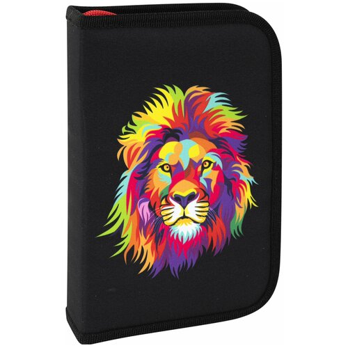 Пенал STAFF с наполнением, 1 отделение, 1 откидная планка, 24 предмета, 21х14 см, Colorful lion, 270725