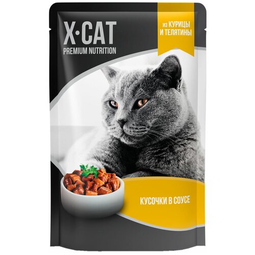 X-CAT для взрослых кошек с телятиной и курицей в соусе (85 гр)