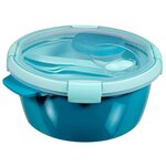 Контейнер пищевой пластик, 1.6 л, 11 см, голубой, круглый, со столовыми приборами, Curver, TO GO - изображение