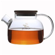 Стеклянный жаропрочный заварочный чайник Zeidan Z-4299 / 1000 мл / крышка бамбук / съёмный фильтр