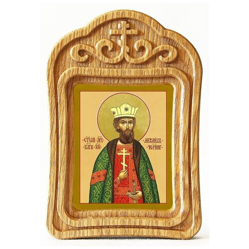 Благоверный князь Михаил Черниговский, икона в резной деревянной рамке