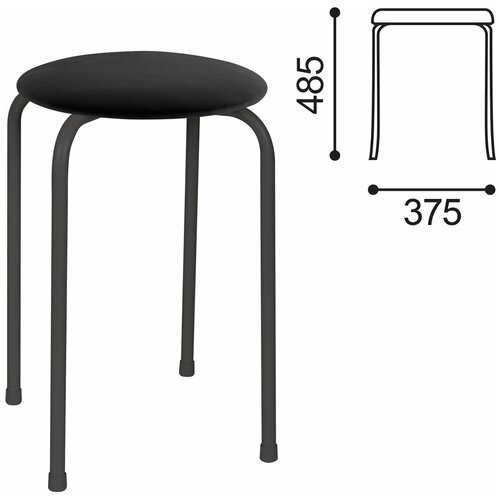 Табурет РС01-Т011В, черный каркас, кожзам черный, РС01-Т011В-201- Комплект : 1 шт табурет с пластмассовым сиденьем цвет черный 1 шт
