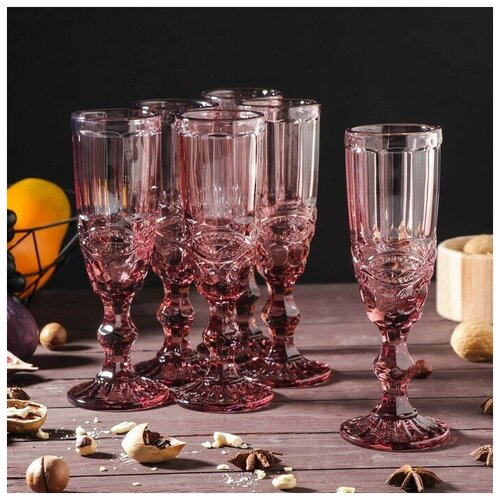 Набор бокалов стеклянных для шампанского Magistro Ла Манш, 160 мл, 7x20 см, 6 шт, цвет розовый