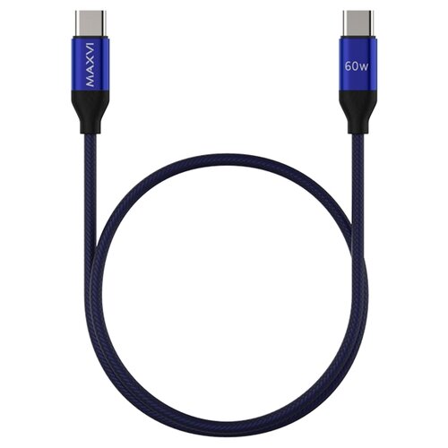 Кабель MAXVI USB Type-C - USB Type-C (MCw-60TT), 1.2 м, 1 шт., синий кабель maxvi usb type c usb type c mcw 60tt 1 2 м 1 шт синий