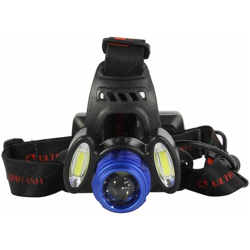 Ultraflash E1334 (фонарь налоб акк 3,7В, синий /черный, 3LED, 4 Ватт, фокус, 2 ак 4 реж, метал, waterproof t6 light lithium battery xml t6 cob led zoom focus mini led flashlight torch lamp lantern lumen adjustable penlight