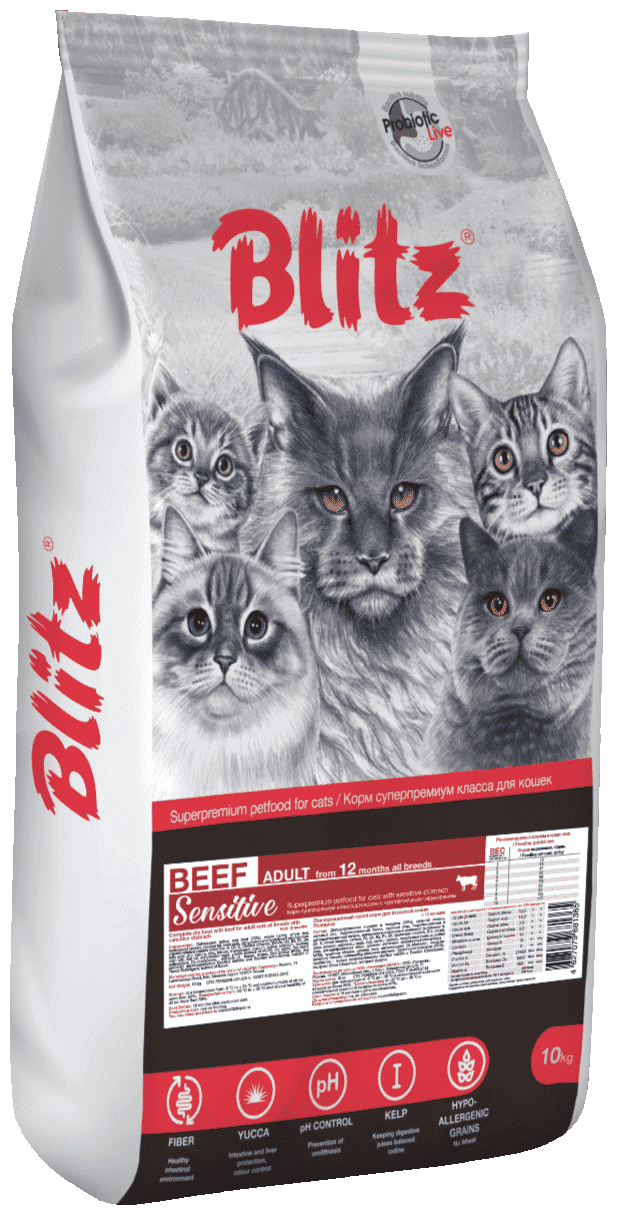 BLITZ ADULT CATS BEEF сухой корм для взрослых кошек, говядина 10кг.