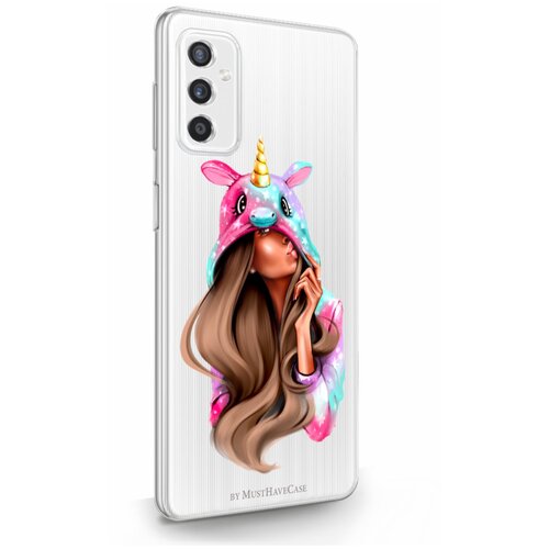 Прозрачный силиконовый чехол MustHaveCase для Samsung Galaxy M52 Unicorn Girl/ Единорог для Самсунг Галакси М52