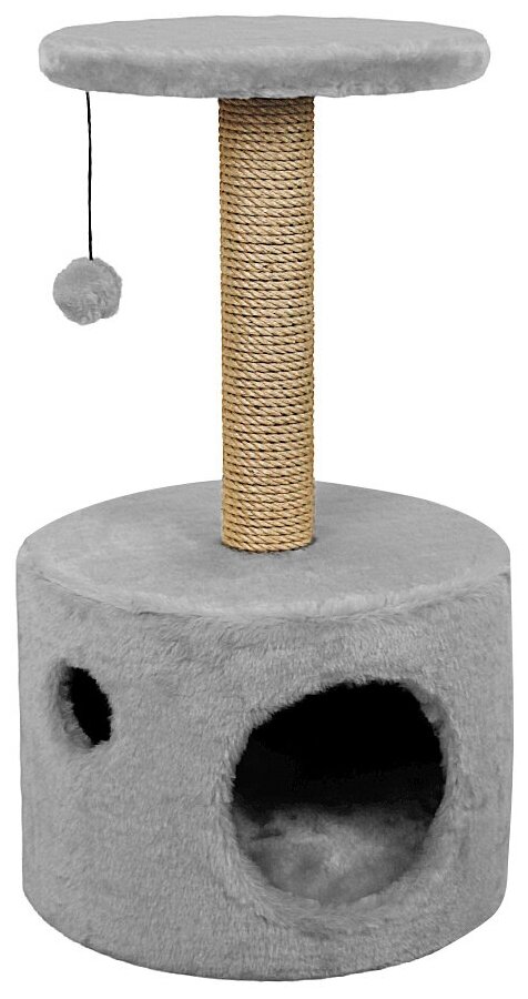 Когтеточка YUGA для кошек с домиком, с лежанкой, с игрушкой, 36х36х63см, серый - фотография № 2