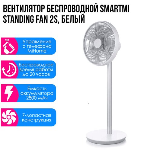 Вентилятор напольный, беспроводной, умный Smartmi Standing Fan 2S PNP6004EU, белый