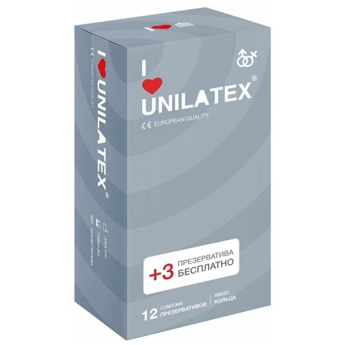 Презервативы с рёбрами Unilatex Ribbed - 12 шт. + 3 шт. в подарок презервативы unilatex ribbed 12 ребристые