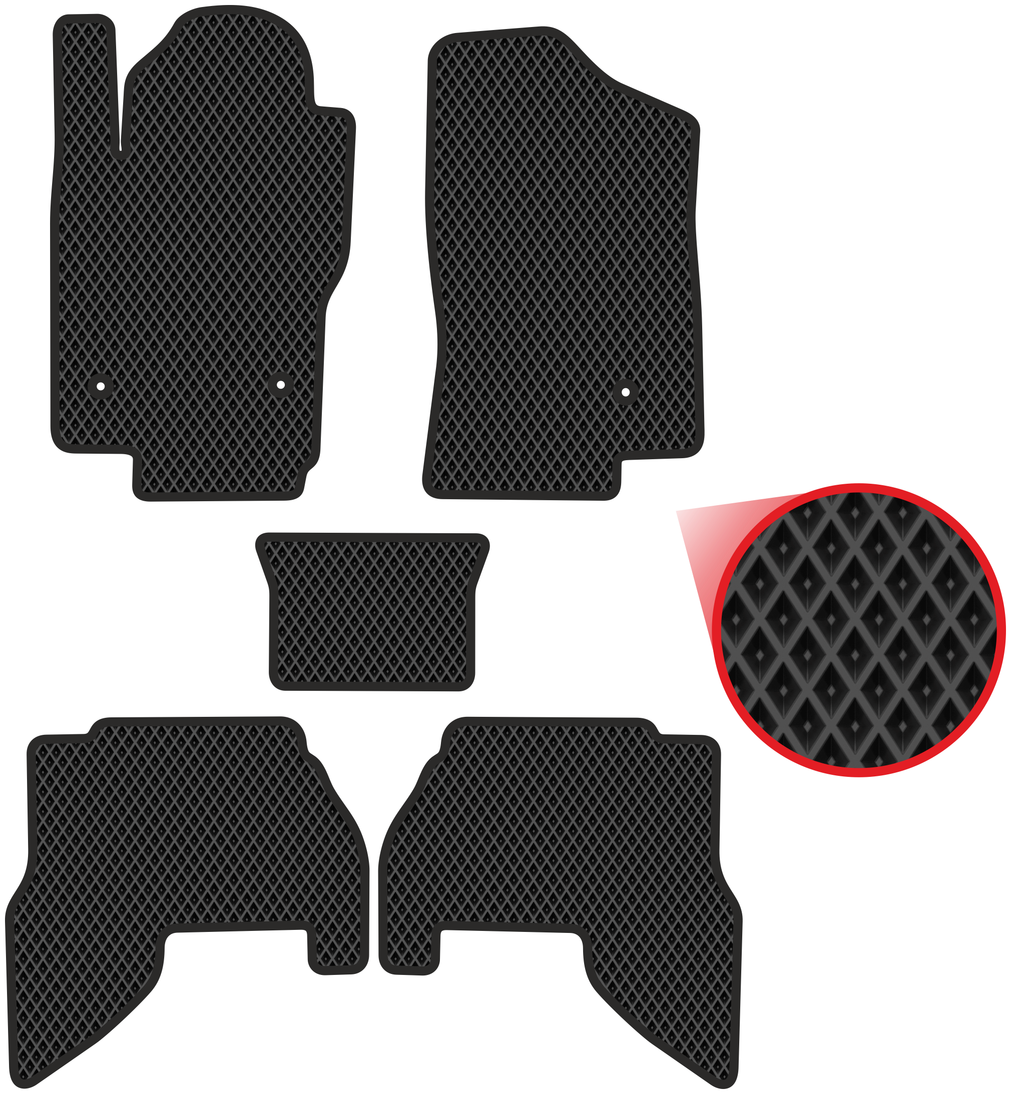 Автомобильные коврики EVA для Nissan Pathfinder III (2004-2014), чёрные с чёрным кантом, ячейка - ромб