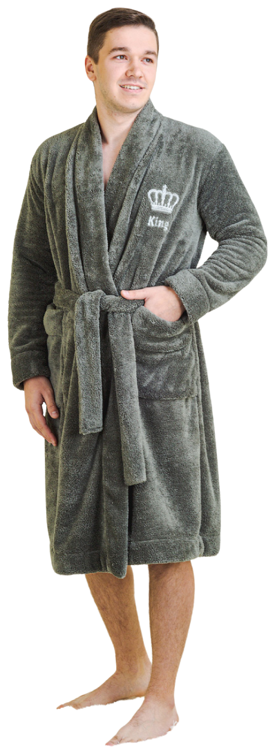 Мужской халат на запах с поясом King Хаки размер 62 Велсофт Лика Дресс рукав длинный с карманами - фотография № 1