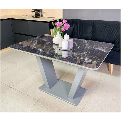 Стол обеденный Денвер раздвижной, 120 х 80 х 75 Мрамор Черный с графитовыми опорами