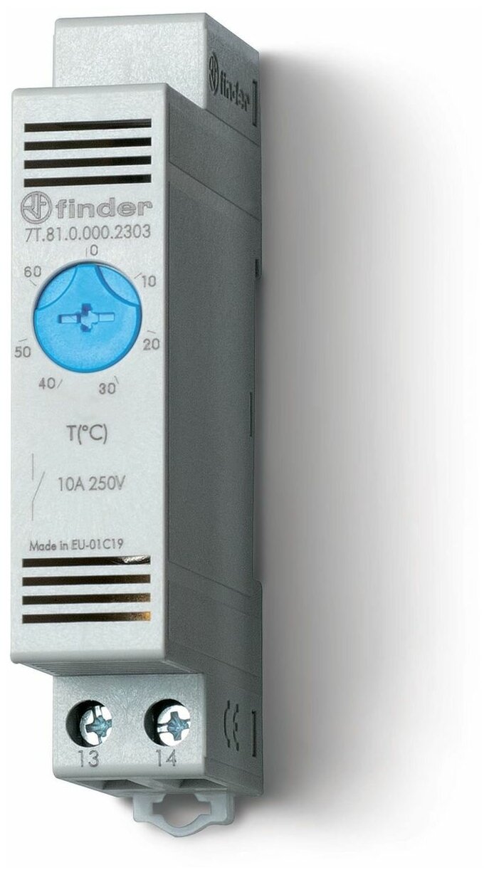 Система контроля микроклимата FINDER Термостат щитовой для включения охлаждения диапазон температур 0…+60град. С; 1NO 10А модульный 17.5мм IP20 FINDER 7T8100002303