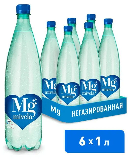 Вода лечебно-столовая Mivela Mg (Мивела) 6 шт по 1 л, без газа, пэт