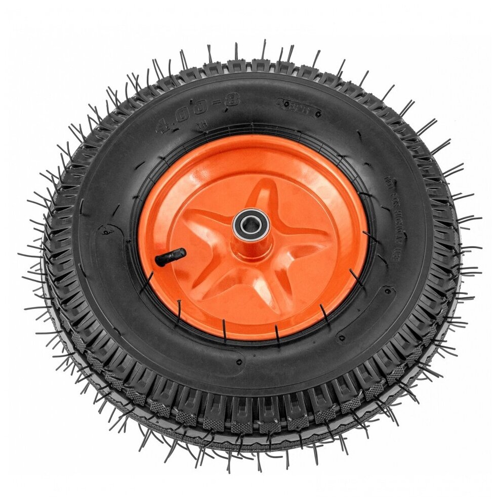 Колесо пневматическое усиленное, шина 8PR, 4.00-8 D400 мм, внутренний диаметр подшипника 20 мм, длина оси 90 мм Palisad 68953