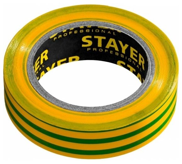 Изолента ПВХ STAYER "Protect-10", желто-зеленая, длина 10м, ширина 15мм, 1шт