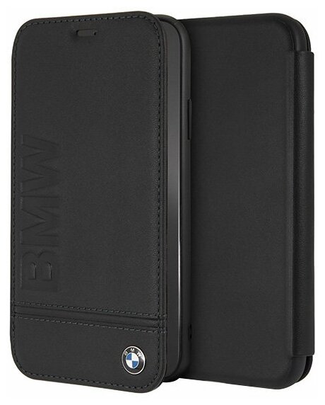 BMW для iPhone XS Max Signature Logo imprint Booktype Leather Black