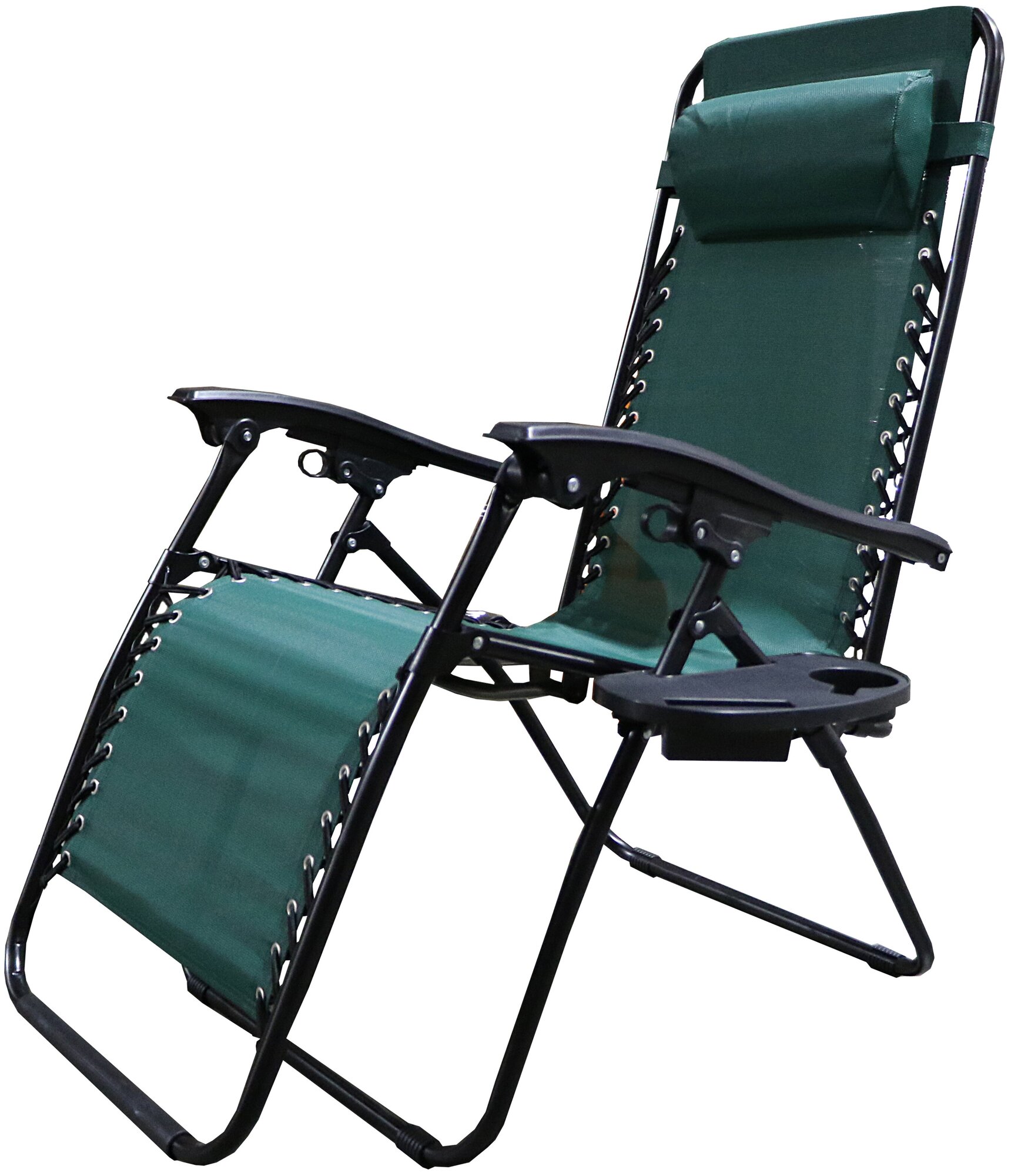 Кресло -шезлонг Фиеста арт. CK-175 с подстаканником (2шт. в упаковке (каркас черный, ткань зеленая))