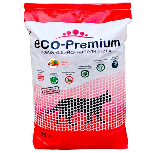 ECO-PREMIUM тутти-фрутти наполнитель древесный комкующийся для туалета кошек с ароматом фруктов и ягод (1,9 + 1,9 кг)