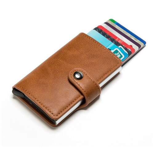 Металлический cardholder для визитных карточек Moonbiffy светло коричневый с кнопкой