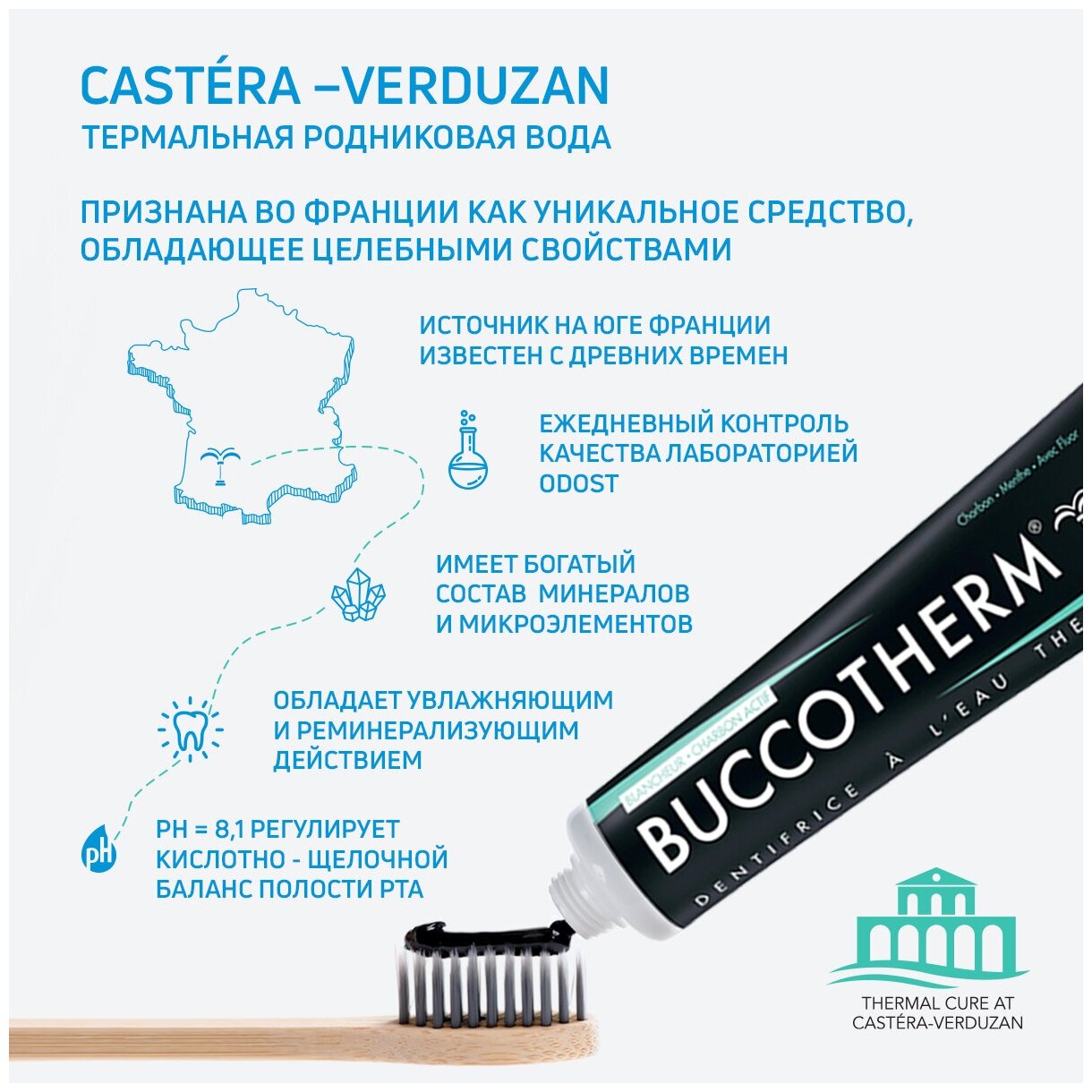 Зубная паста с углем и термальной водой 100% натуральная Buccotherm 75мл Лаборатория Одост FR - фото №3