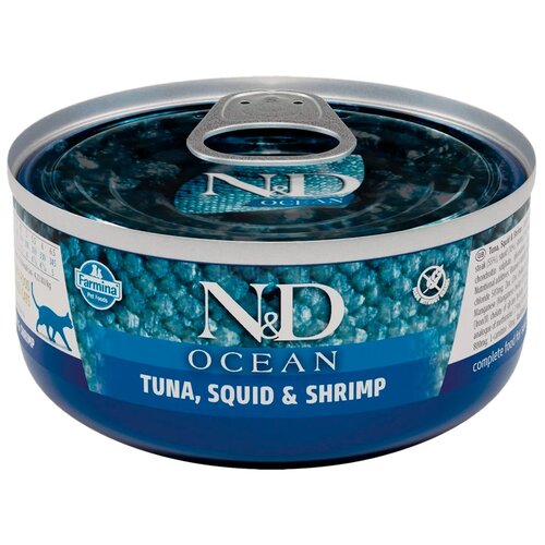 Farmina N&D Cat Ocean Tuna, Squid & Shrimp влажный корм для взрослых кошек с тунцом, кальмаром и креветками - 70 г х 24 шт