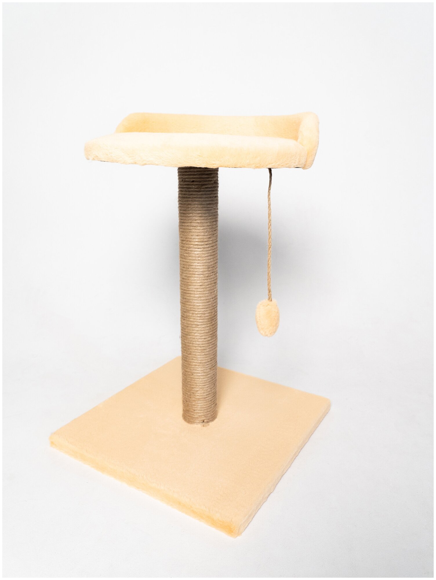 Когтеточка Клампи столбик с лежанкой, мех, эконом, 40х40х60 см, бежевая - фотография № 2