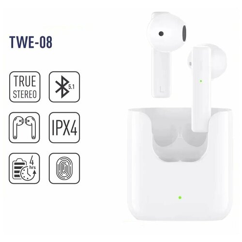 Беспроводные BLUETOOTH наушники TWE-08 True Wireless WHITE OLMIO 189900₽