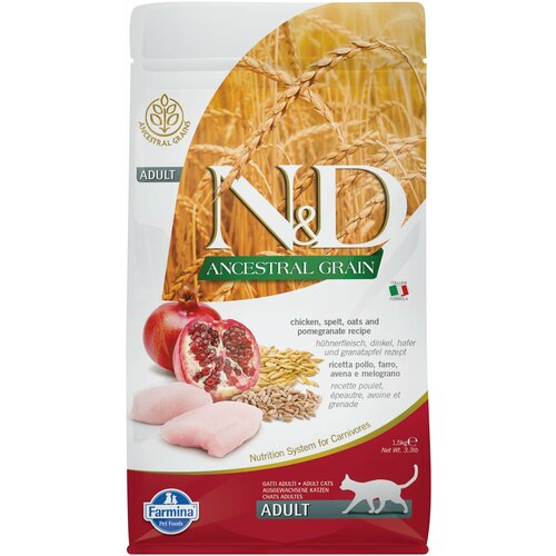 N&D Cat Ancestral Grain с курицей и гранатом низкозерновой сухой корм для кошек 1,5кг