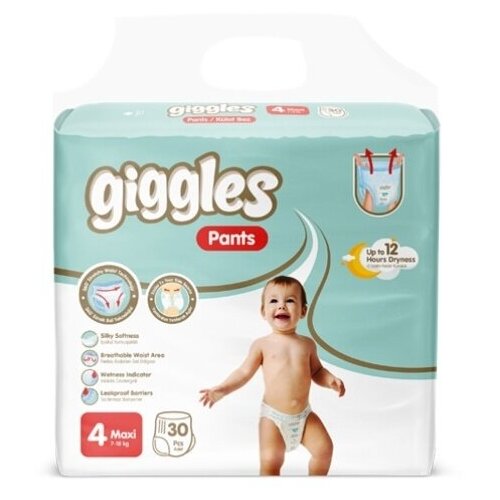 Подгузники детские Giggles, размер MAXI 7-18 kg. 30 шт. трусики