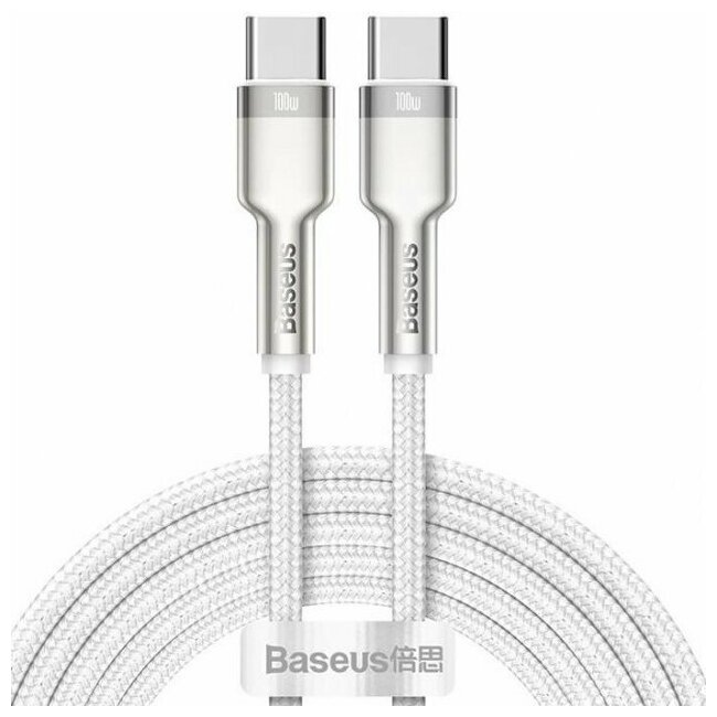 Кабель Baseus Cafule Metal Cable (CATJK-C02), Type-C 100W 1m, белый