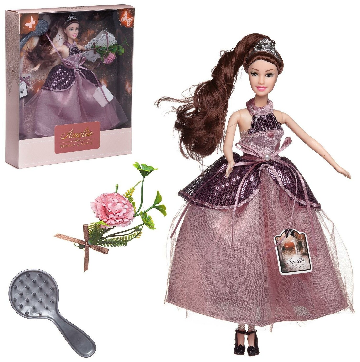 Кукла ABtoys "Королевский прием" с диадемой, в длинном платье, темные волосы 30см PT-01642
