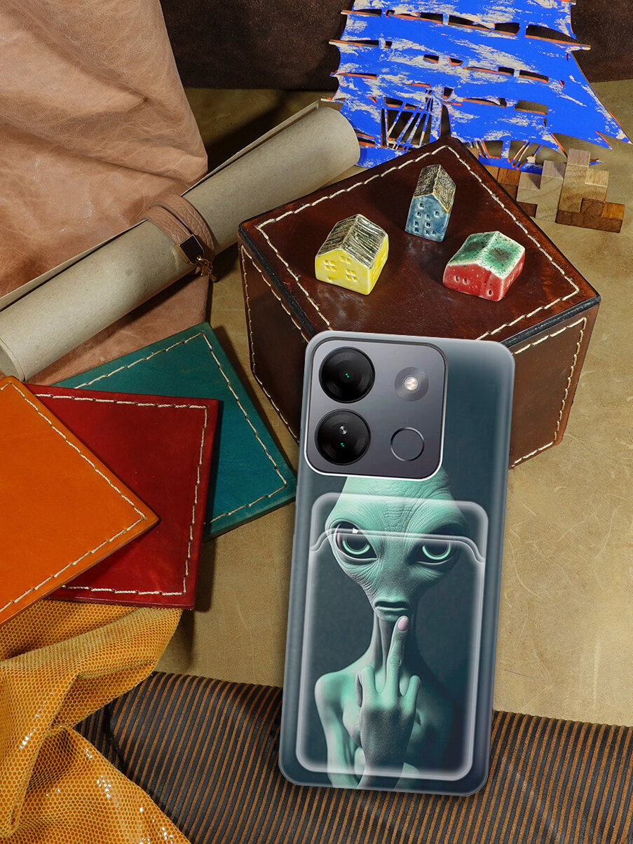 Силиконовый чехол на Infinix Smart 7 HD / Инфиникс Смарт 7 ХД с рисунком "Инопланетный фак" и карманом для карт — фото 1