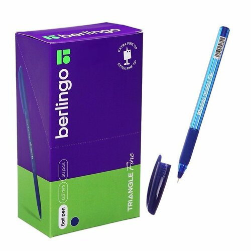Ручка шариковая Berlingo Triangle Fine, 0,3 мм, грип, синяя, трехгран, 30 штук