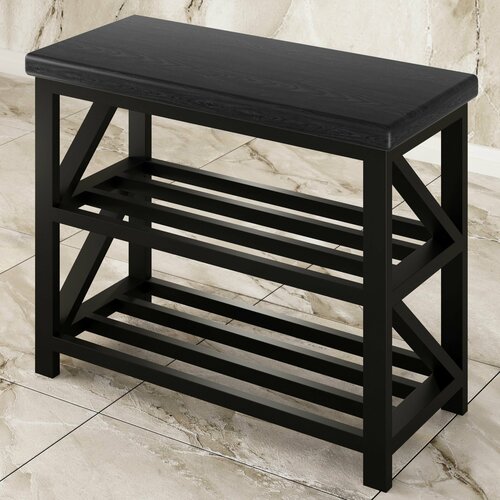 Обувница банкетка Лофт в прихожую черный металлический каркас с полками для обуви цвет черного оникса 9065₽