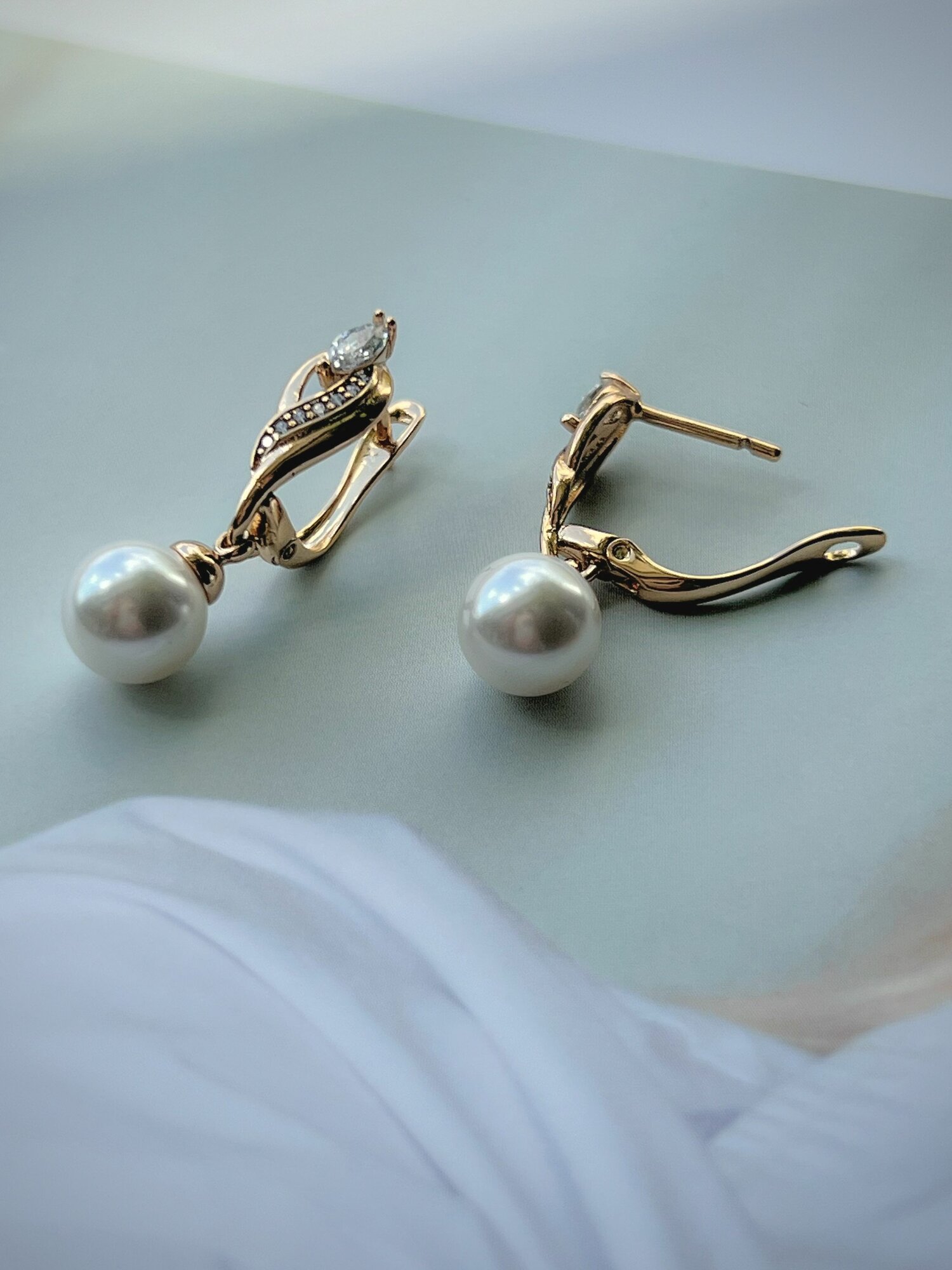 Серьги XUPING JEWELRY жемчуг имитация искусственный камень Swarovski Zirconia золотой