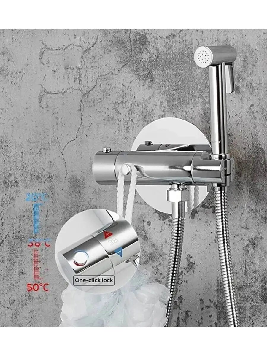 Встраиваемый гигиенический душ с термостатом и крючком Gappo G7290, хром — фото 1